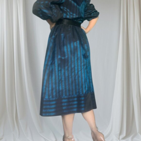 Vintage 80 by Michael Maiello for Pat Richards Striped Blue and Black Wrap Dress - Picture 4 of 14